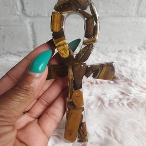Tiger Eye crystal and resin ankh